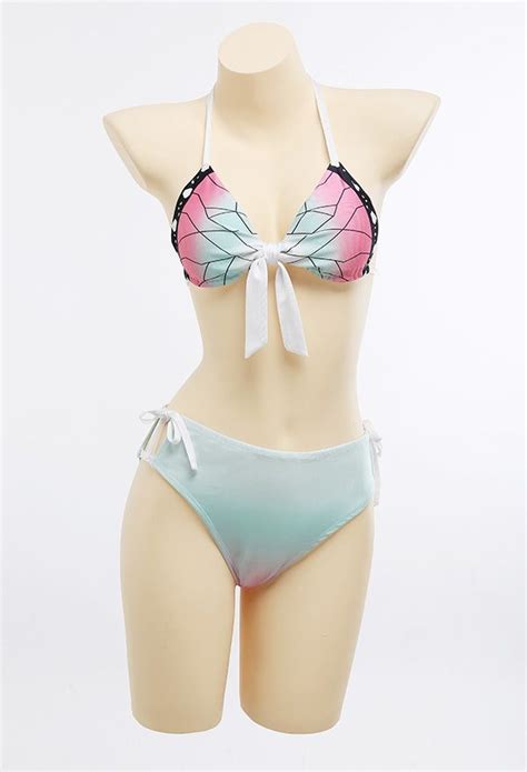 Miccostumes Swimsuits Butterfly Wing Pattern Bikini Set Halter Color Gradient Top And Bottoms