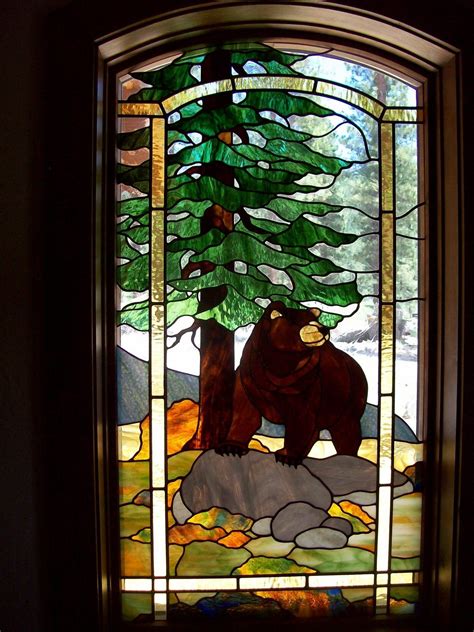 Stained Glass Bear In Woods Stained Glass Quilt Mosaic Stained Faux Stained Glass Stained
