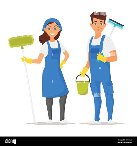 Vector Cartoon Style Illustration Of Cleaning Service Man And Woman
