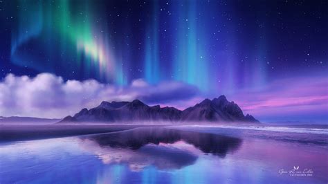 Aurora Polar Reflejadas En Lago En Las Montañas Fondo De Pantalla 4k