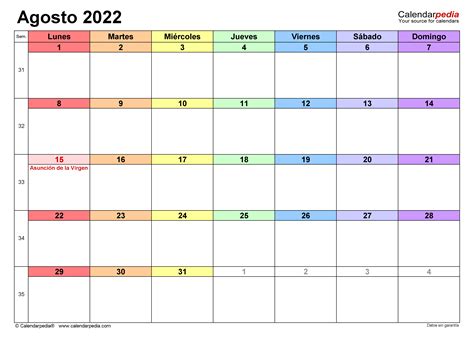 Calendario Agosto 2022 Para Imprimir Gratis