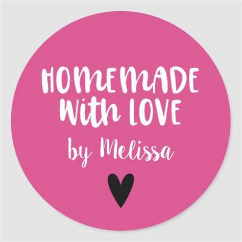 A Pink Sticker With The Words Homemade With Love By Melissa