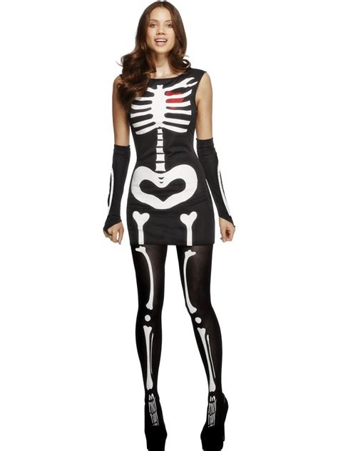 Ladies Sexy Skeleton Costume Bones Halloween Fancy Dress Womens Adult