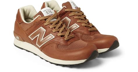 New Balance 576 Leather And Mesh Running Sneakers In Tan Brown For