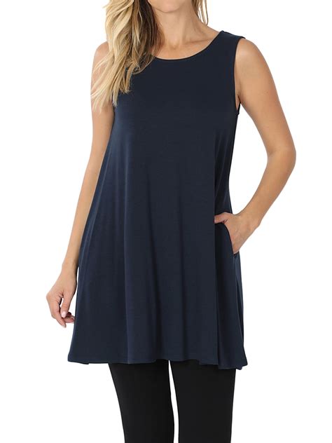 Thelovely Women Round Neck Sleeveless Flowy Tunic Top With Side