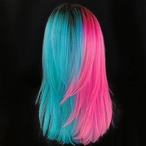 Pink And Blue Split Hair Sloanstiles Split Hair Hair