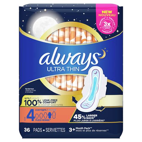 Always Ultra Thin Pads Overnight Absorbency With Wings Unscented Size