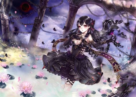 Wallpaper Anime Girl Lolita Gothic Chains Dark Theme