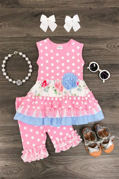 The Bella Pink Polka Dot Ruffle Boutique Set Toddler Girl Outfits Doll