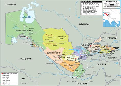 Large Size Political Map Of Uzbekistan Worldometer