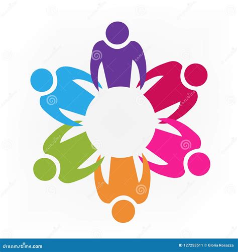 Logo Teamwork Unity People Holding Hands Colorful Vector Logotype