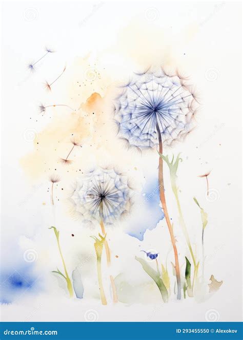 Whimsical Watercolor Dandelion Seeds Blowing In The Breeze Ai Generated