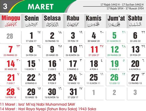 Kalender Jawa Bulan Maret Berkas Belajar
