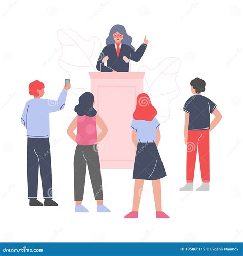 Female Politician Standing Behind Rostrum And Giving Speech Woman