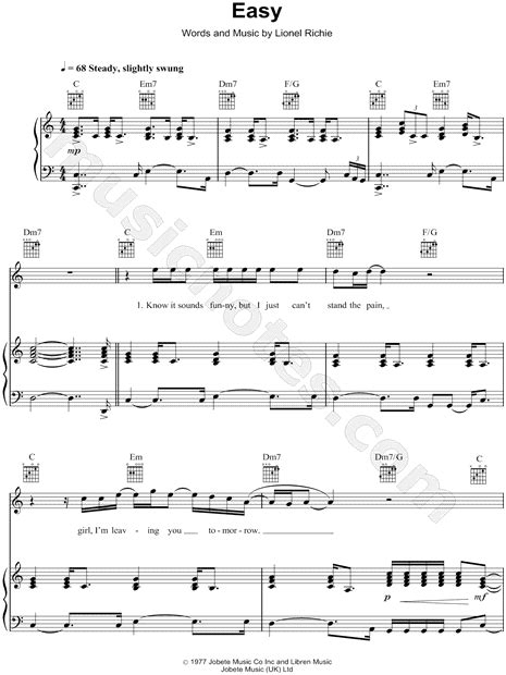 Commodores Easy Sheet Music In C Major Transposable Download And Print Sku Mn0086108u4