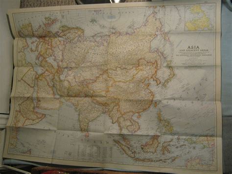 Vintage Asia And Adjacent Areas Large Wall Map National Geographic