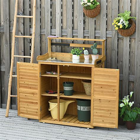 Outsunny Garden Potting Bench Table Wooden Workstation Shed With