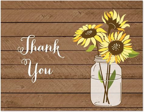 50 Sunflower Rustic Wood Wedding Thank You Cards Home