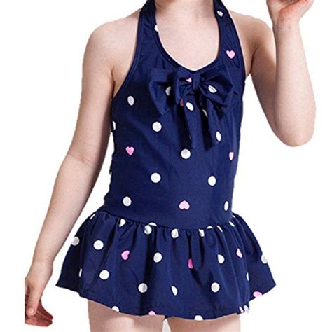 Oushiny Girls Polka Dots Swimsuit Kids One Piece Swim Halters 2 Colors