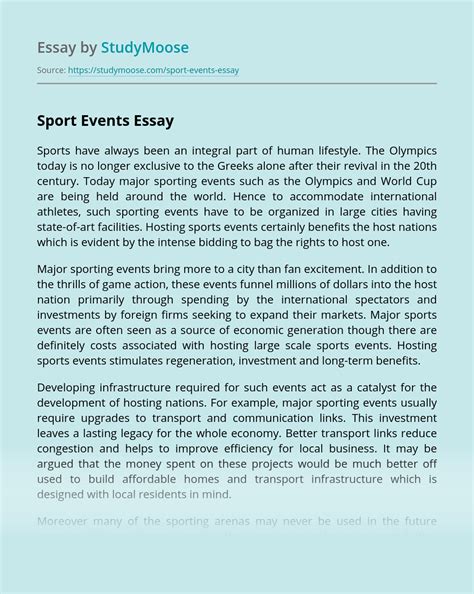 Importance Of Hosting Major Sporting Events In Modern Times Free Essay