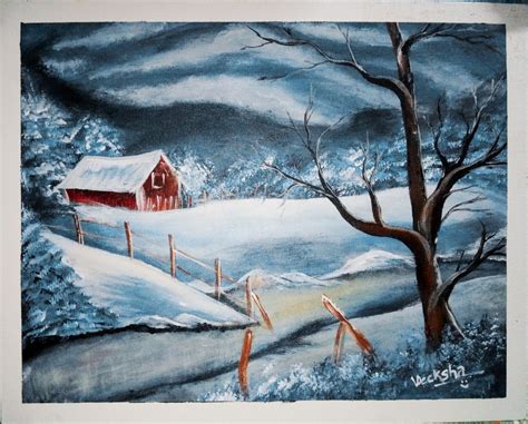Winter Scene Painting By V Deeksha Paintings Fine Art For Sell