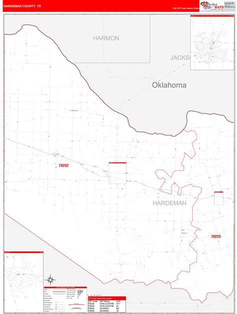 Hardeman County Tx Zip Code Wall Map Red Line Style By Marketmaps