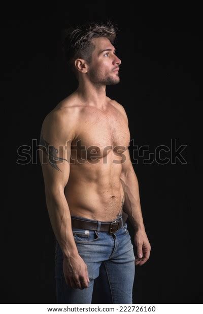Handsome Shirtless Muscular Mans Profile Looking Stock