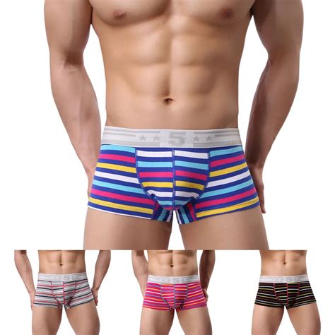 Men Sexy Underwear Soft Boxers Striped Cotton Underpants Comfortable Shorts Panties Mx8 In
