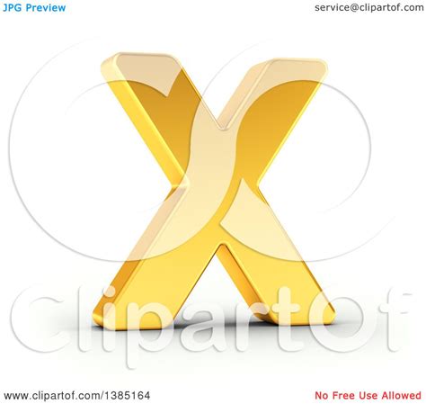 Clipart Of A 3d Golden Capital Letter X On A Shaded White Background