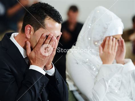 Muslim Bride And Groom At The Mosque During A Wedding Ceremony Royalty Free Stock Image
