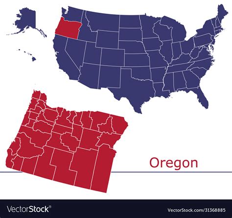 Oregon Map Counties With Usa Map Royalty Free Vector Image