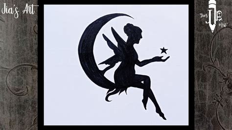 Pencil Drawing How To Draw A Fairy On Moon Easy Step By Step