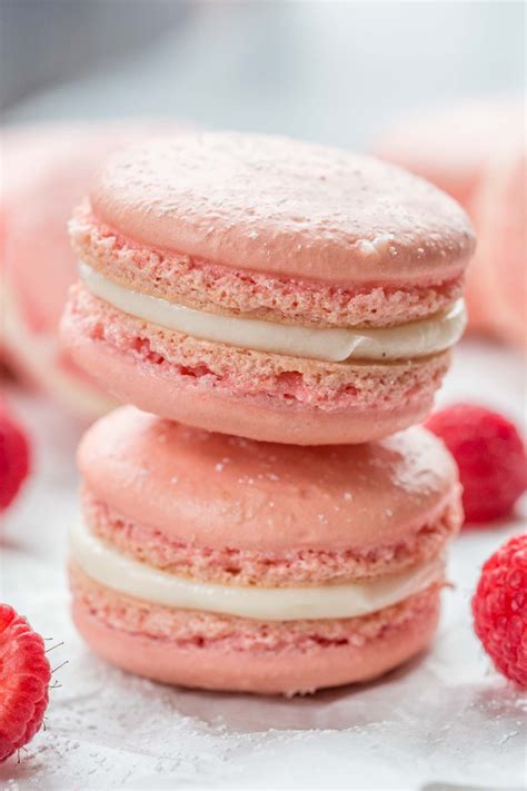 the ultimate french raspberry macarons made with a basic macaron shell and a sweet cream cheese