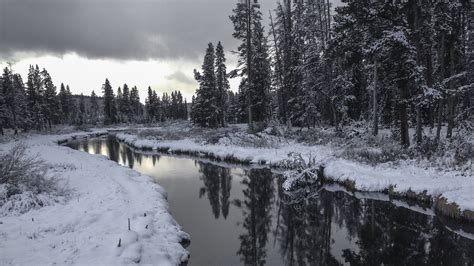 Body Of Water Yellowstone National Park Usa Winter River Hd