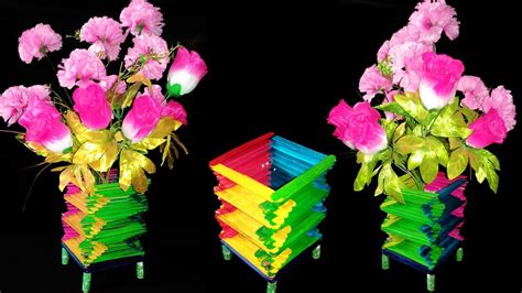 How To Make Popsicle Sticks Flower Vase Popsicle Stick Crafts Ideas