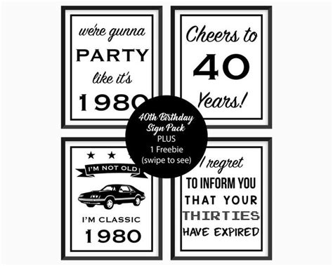 40th Birthday 1980 Signs Cheers To 40 Years Funny Birthday Happy