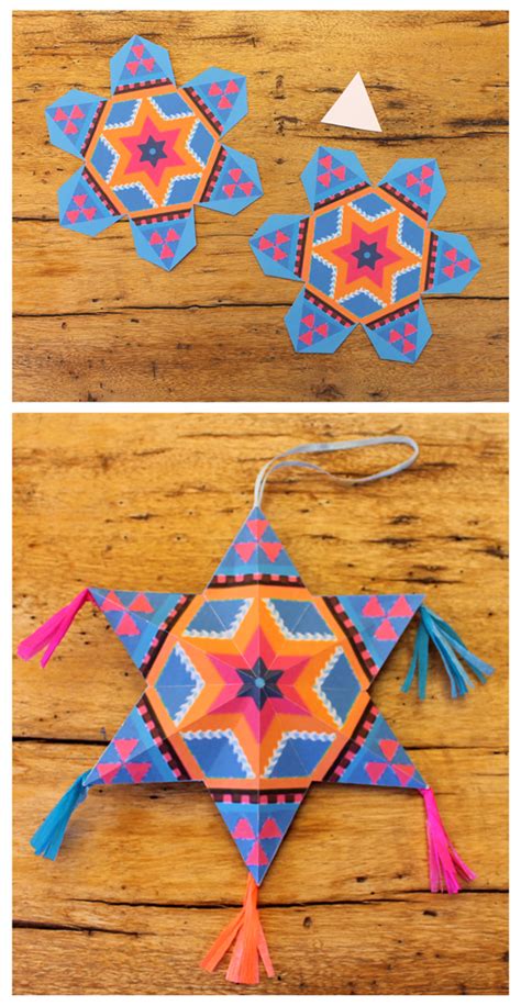 Roll green paper into a stem. Mexican DIY paper stars for decorations