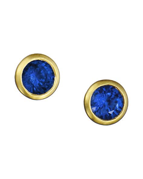 Bezel Set Round Blue Sapphire Stud Earrings Turgeon Raine