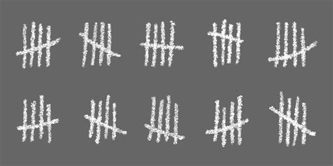 White Tally Marks On Gray Background Chalk Drawn Sticks Sorted By Four