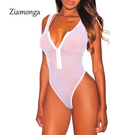Buy Ziamonga Sexy Women Mesh See Through Sheer Bodysuit Leotard Body Stocking