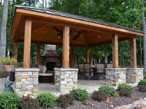 Western Red Cedar Pavilion Fireplace Outdoor Kitchen And