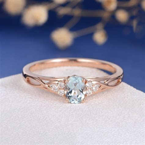 Unique Aquamarine Engagement Ring Oval Cut Aquamarine Ring Etsy