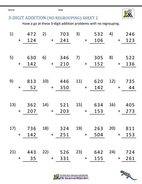 Adding 3 Digit Numbers Worksheets Print 2nd Grade