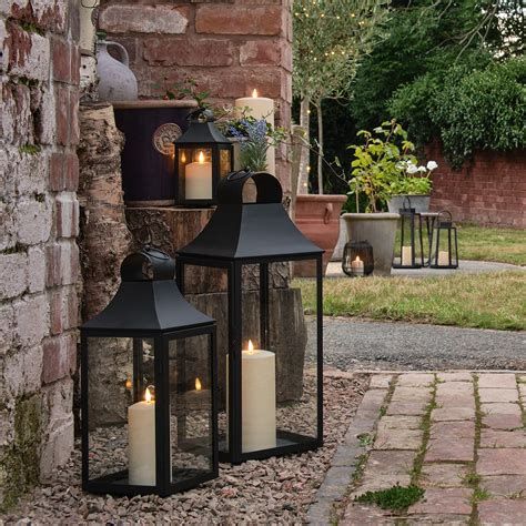 Set Of 3 Albury Black Garden Lanterns With Truglow Candles