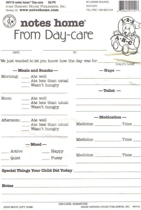 Daycare Daily Report Sheets Infant Reports For Printable Daycare