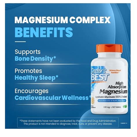 Doctors Best High Absorption Magnesium 100 Chelated 240 Tablets