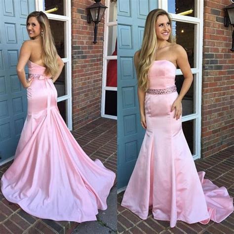 Pink Mermaid Prom Dressstrapless Evening Dressbeading Formal Dress