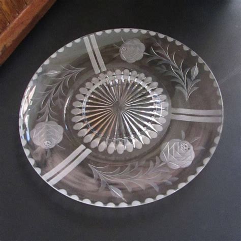 Etched Roses Glass Serving Plate Vintage Glass Hostess Etsy