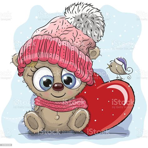 Cute Cartoon Teddy In A Knitted Cap Stock Illustration Download Image