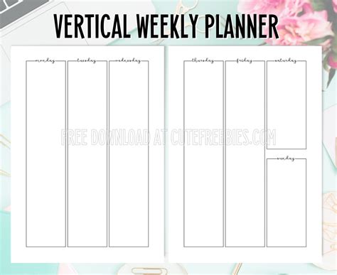 Free Printable Vertical Weekly Planner Cute Freebies For You